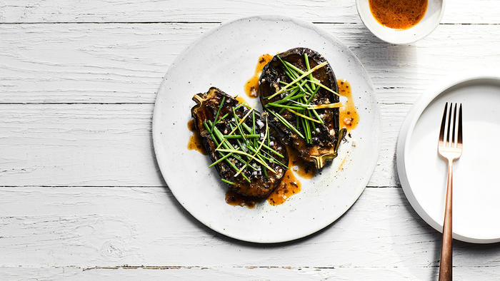 Briased eggplant with saltbush