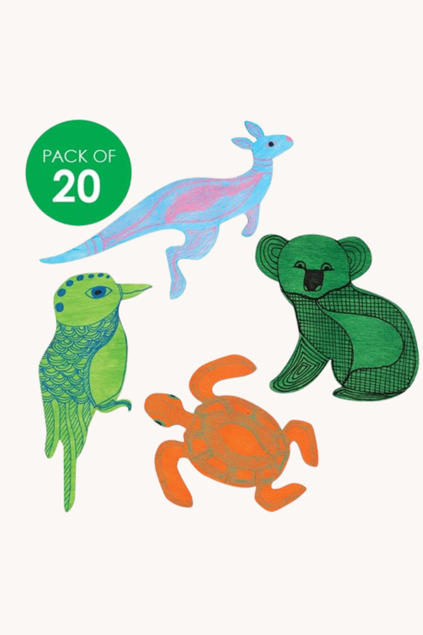 Wooden Australian Animal Shapes - Set 1 - Pack of 20