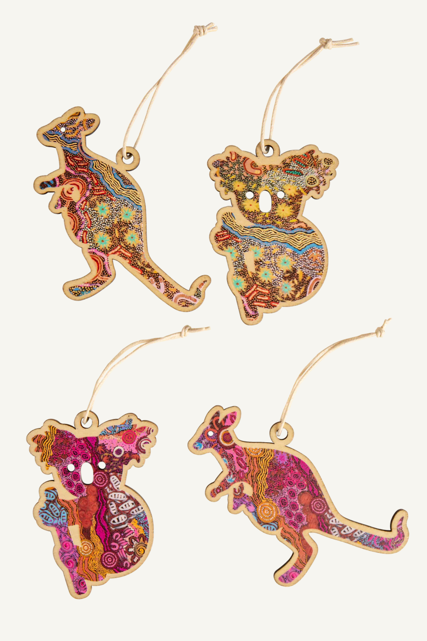 Aboriginal Miixed 4 Pack Christmas Decorations