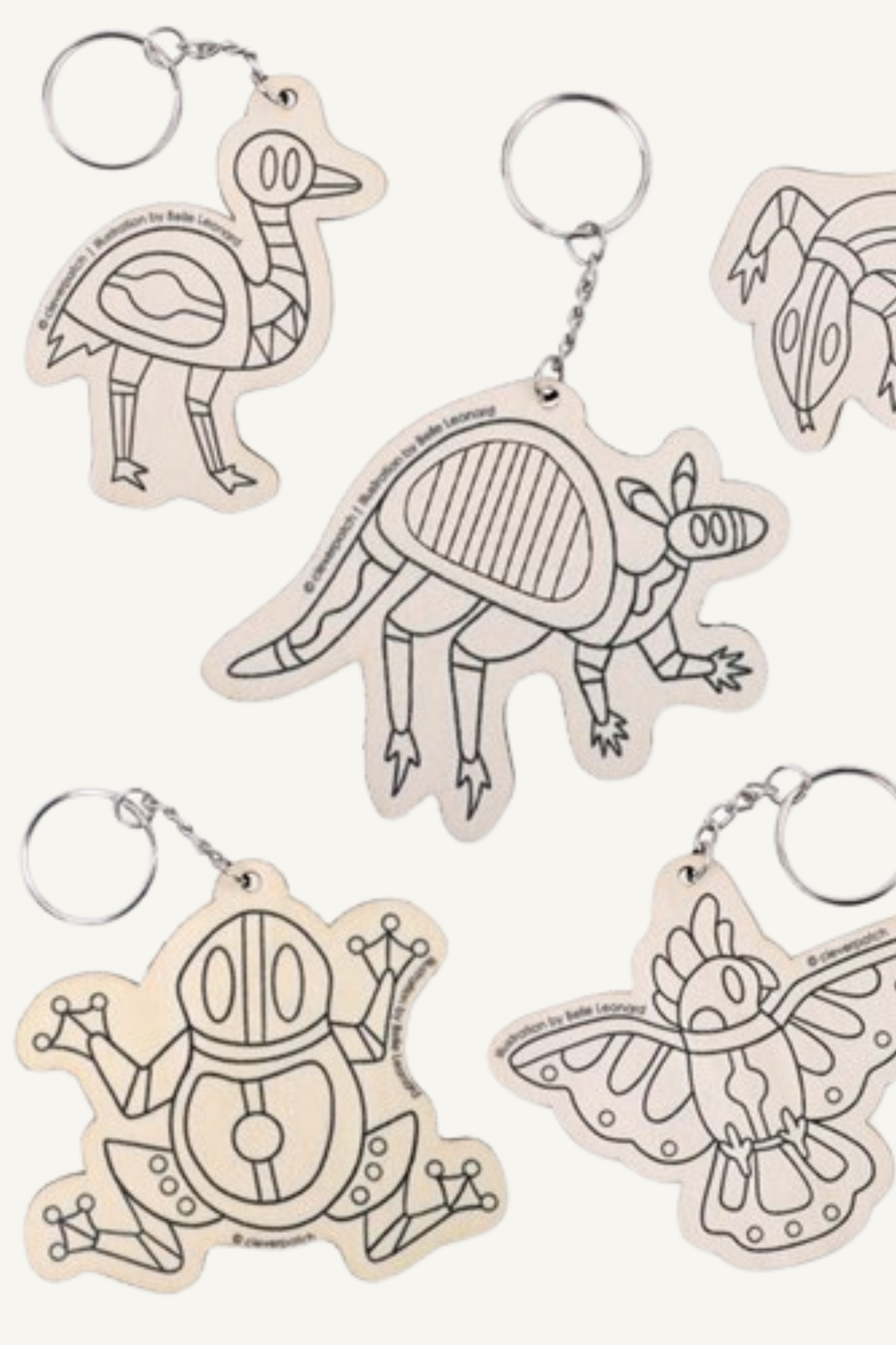 Printed Wooden Keyrings - Indigenous Animals - Pack of 12