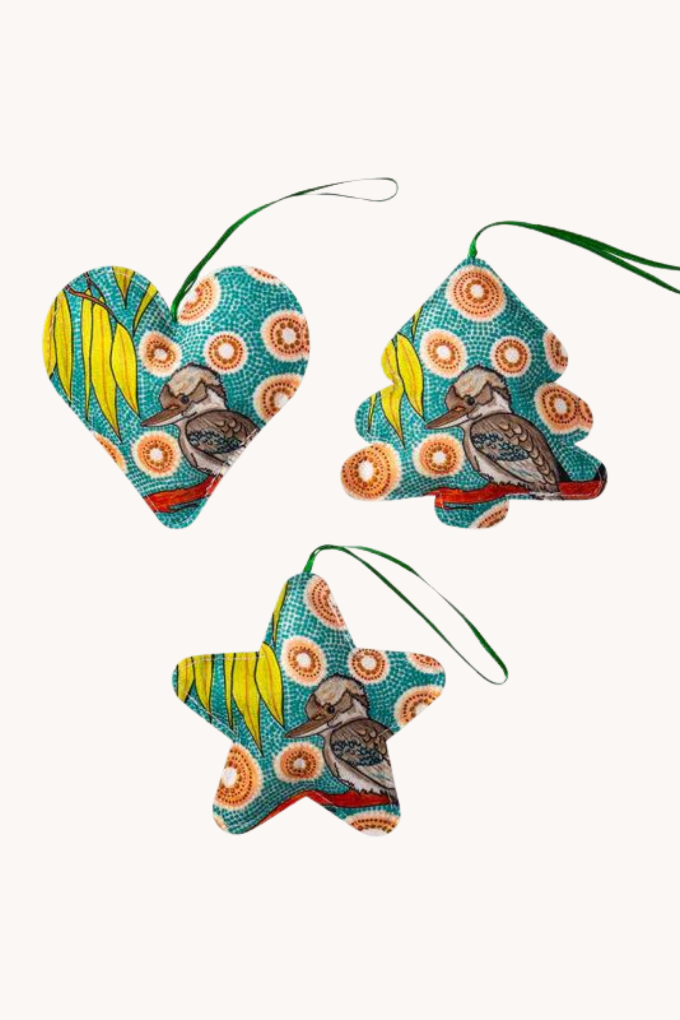 Aboriginal Kookaburra 3Pack Christmas Ornaments
