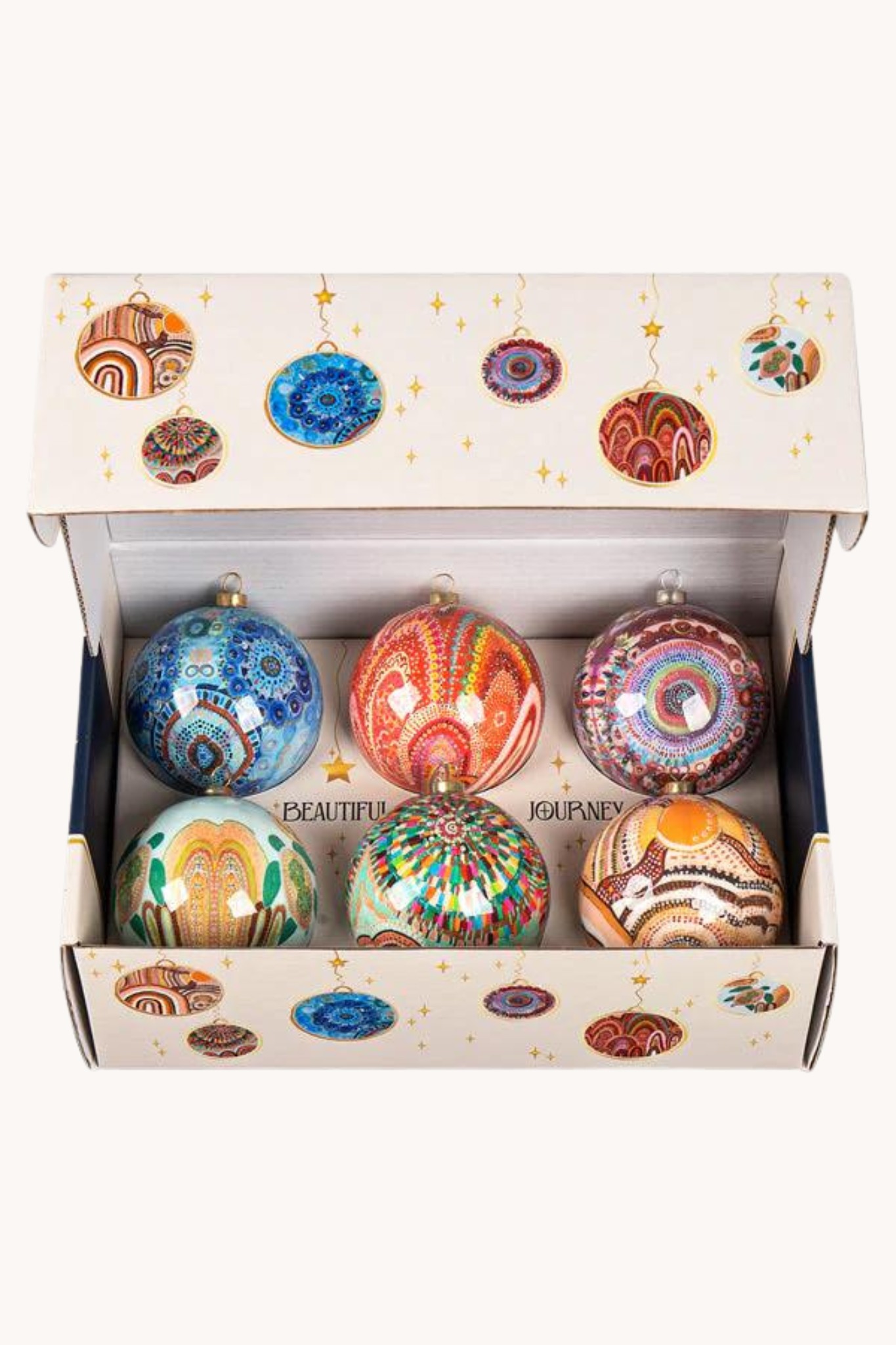 Aboriginal Beautiful Journey 6 Pack Baubles (white)