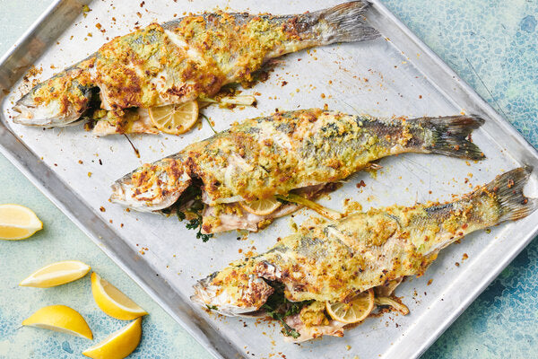 Whole roast fish with desert lime, lemongrass and ginger