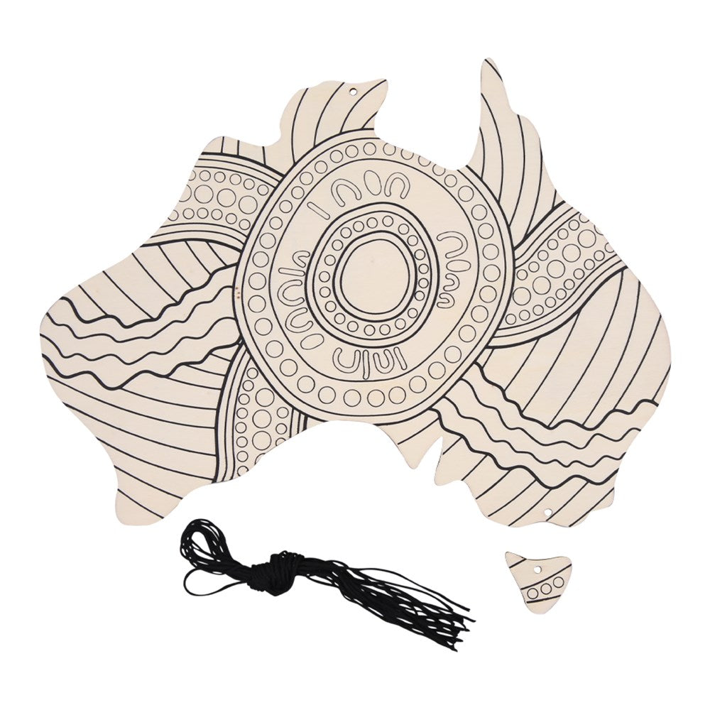 Indigenous Designed Printed Wooden Australia Shapes - Pack of 10