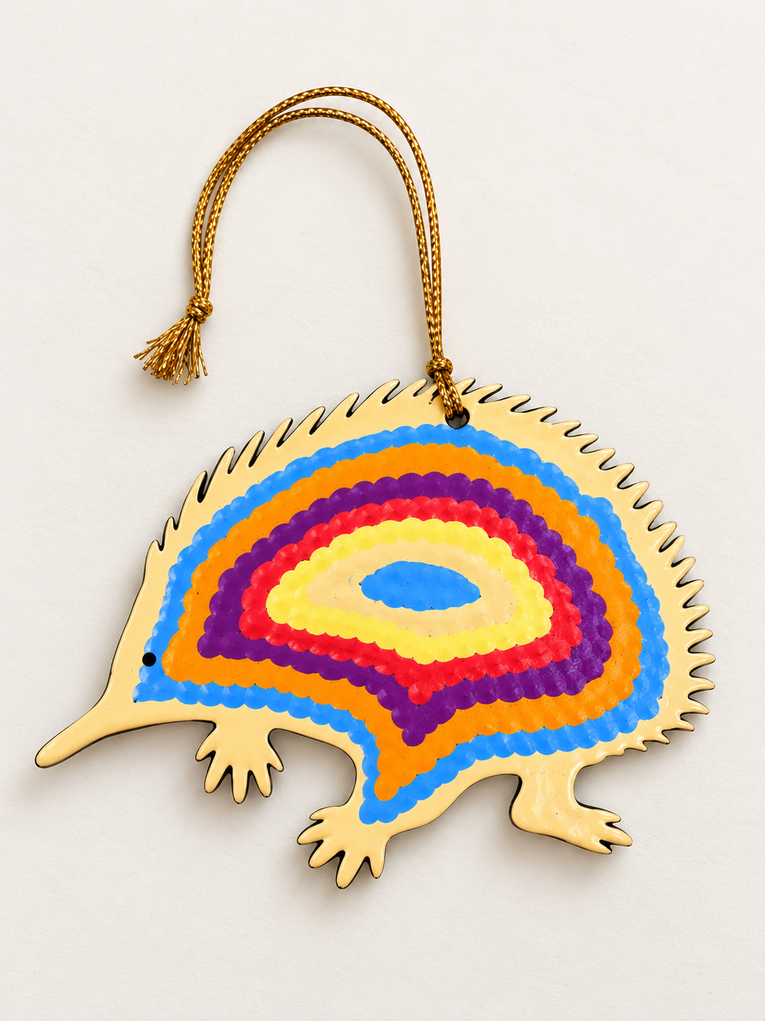 Wooden ECHIDNA Ornament Hand-Painted by Warlukurlangu Artists