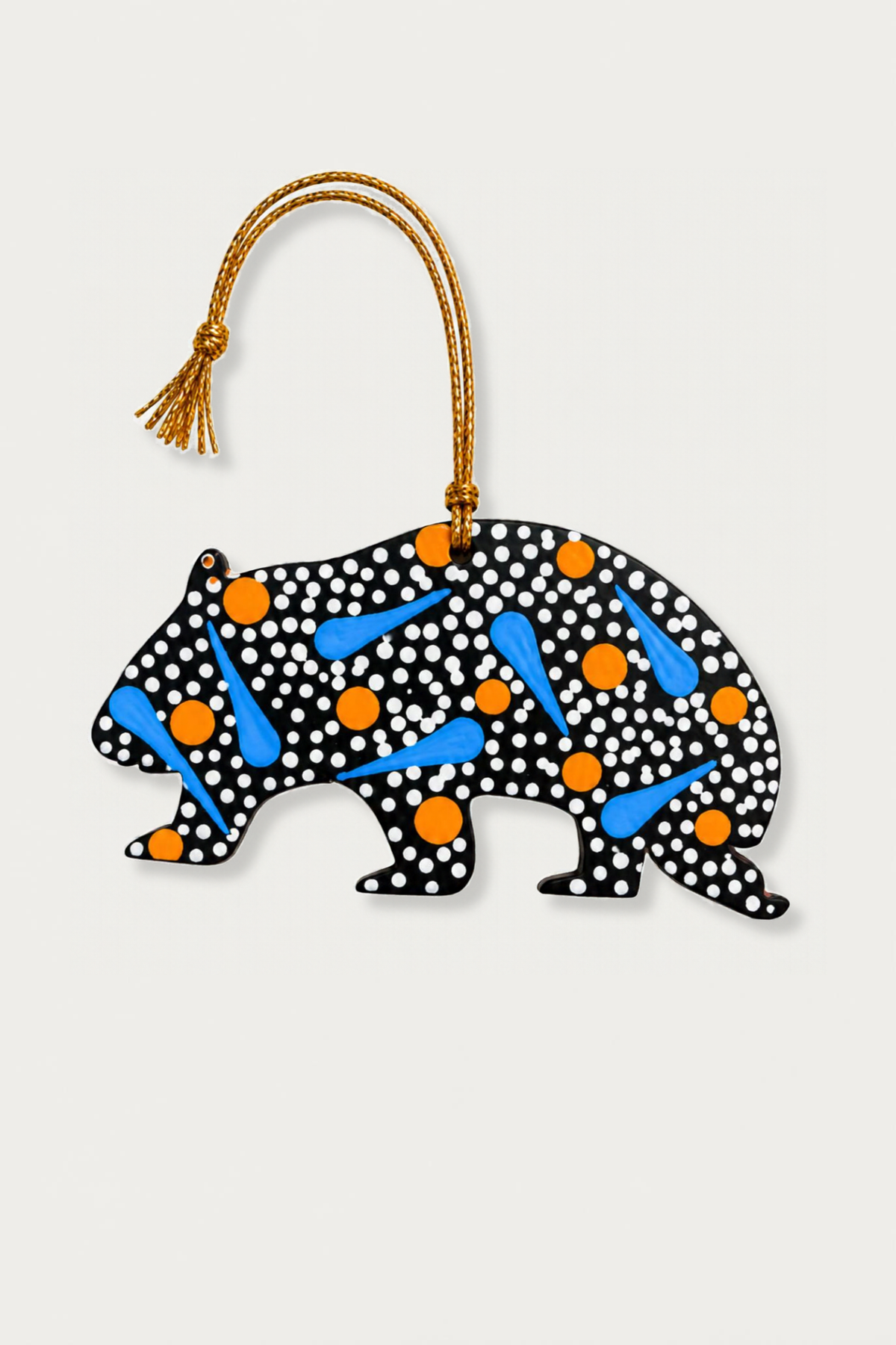 Wooden WOMBAT Ornament Hand-Painted by Warlukurlangu Artists