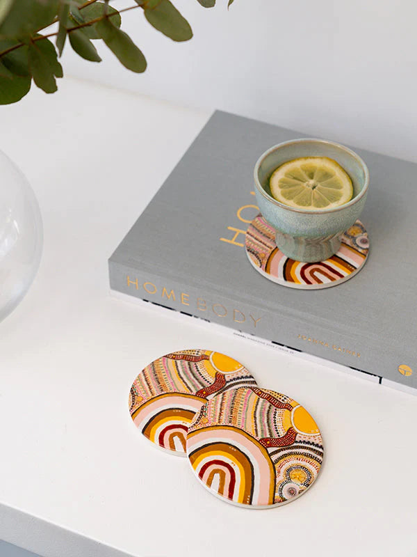 Aboriginal Journeys In The Sun Ceramic Coaster