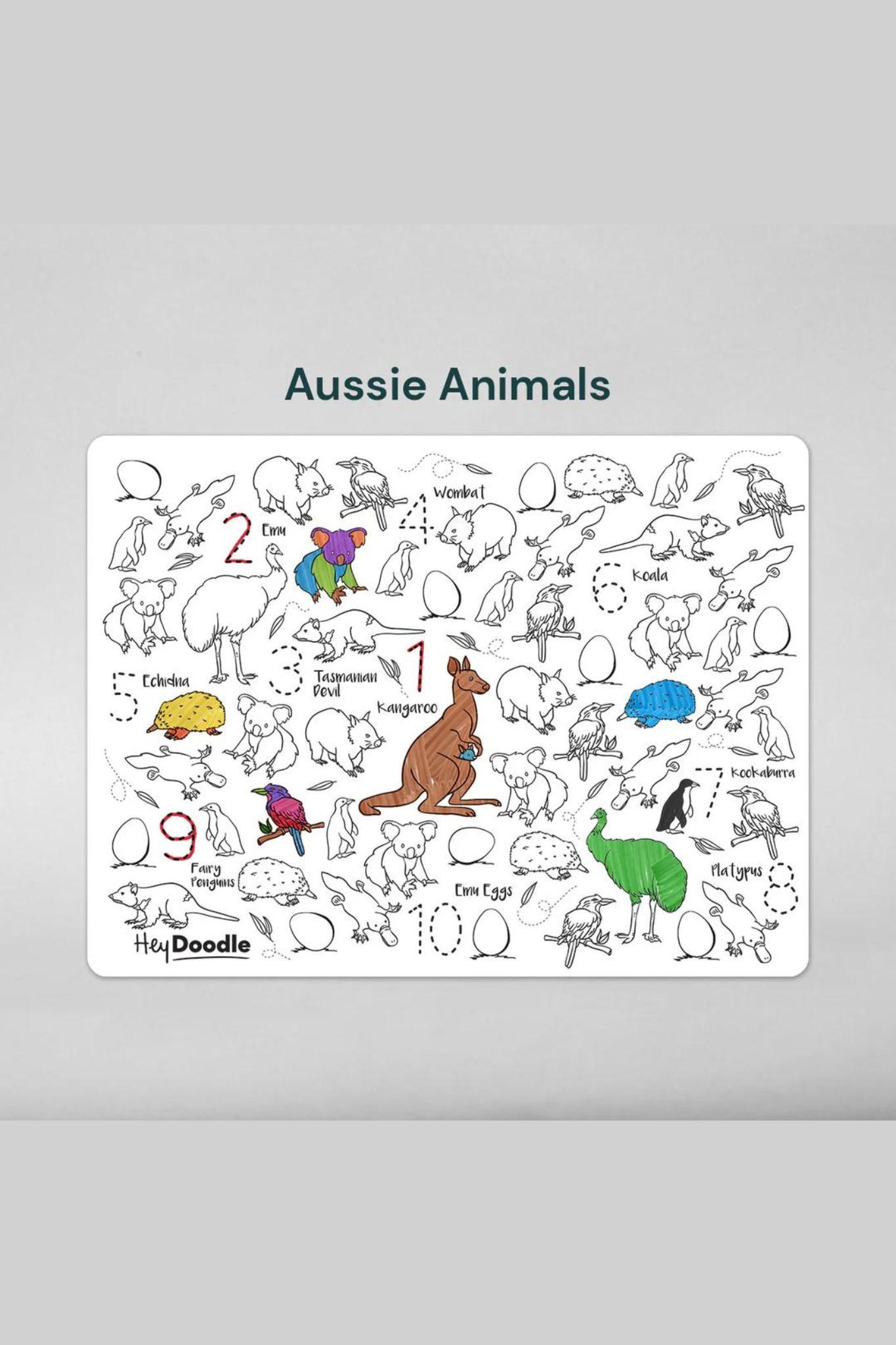 Hey Doodle Aussie Animals Reusable Colouring Mat