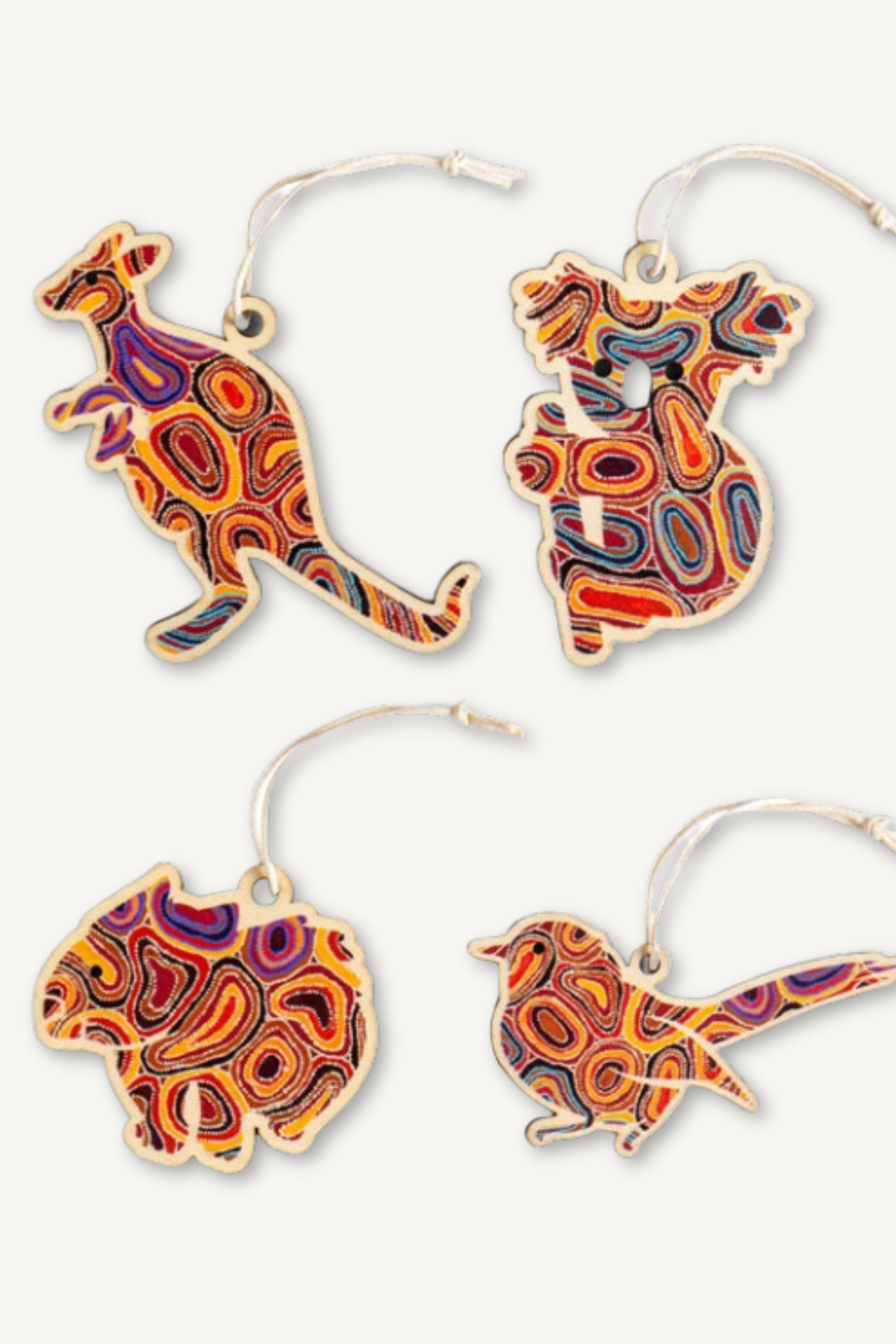 Aboriginal Dry Waterholes 4Pack Christmas Decorations