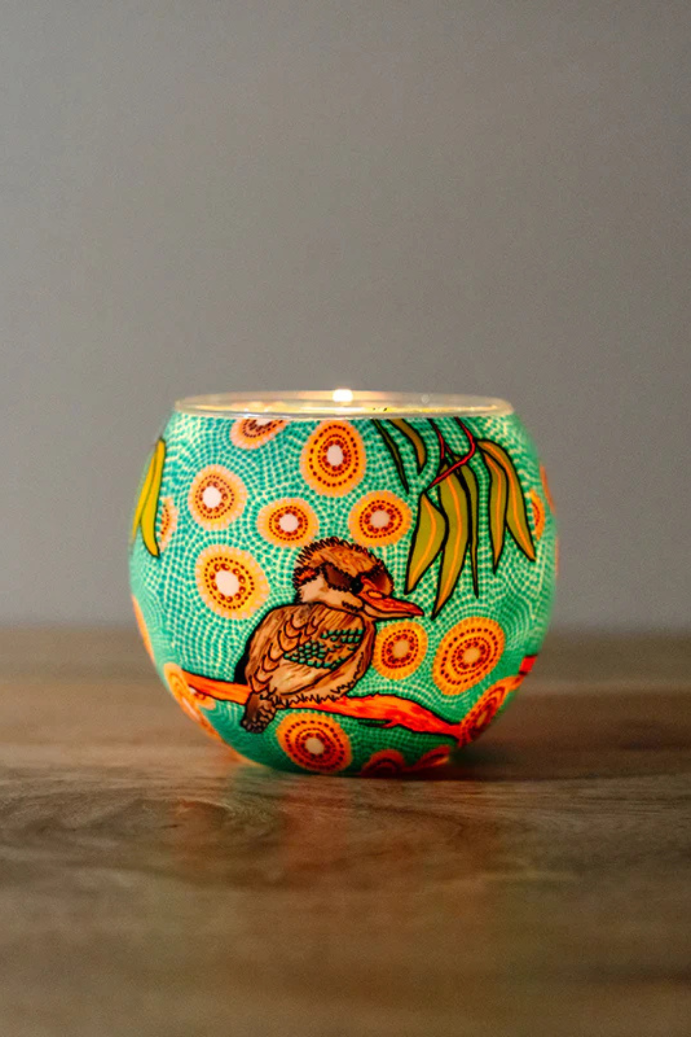 Aboriginal Kookaburra Tealight Candle Holder