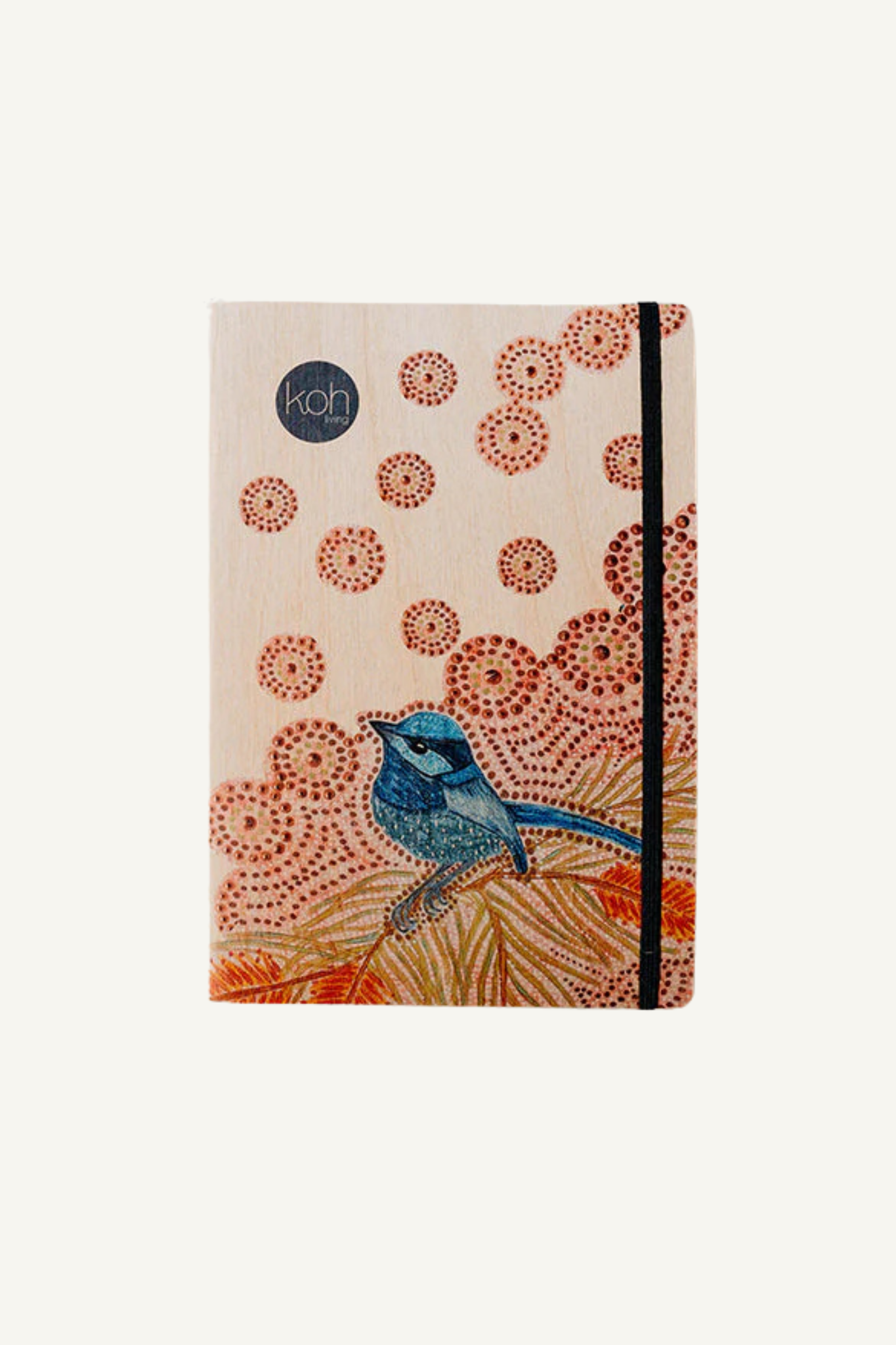 Aboriginal Blue Wren Wood Cover Journal