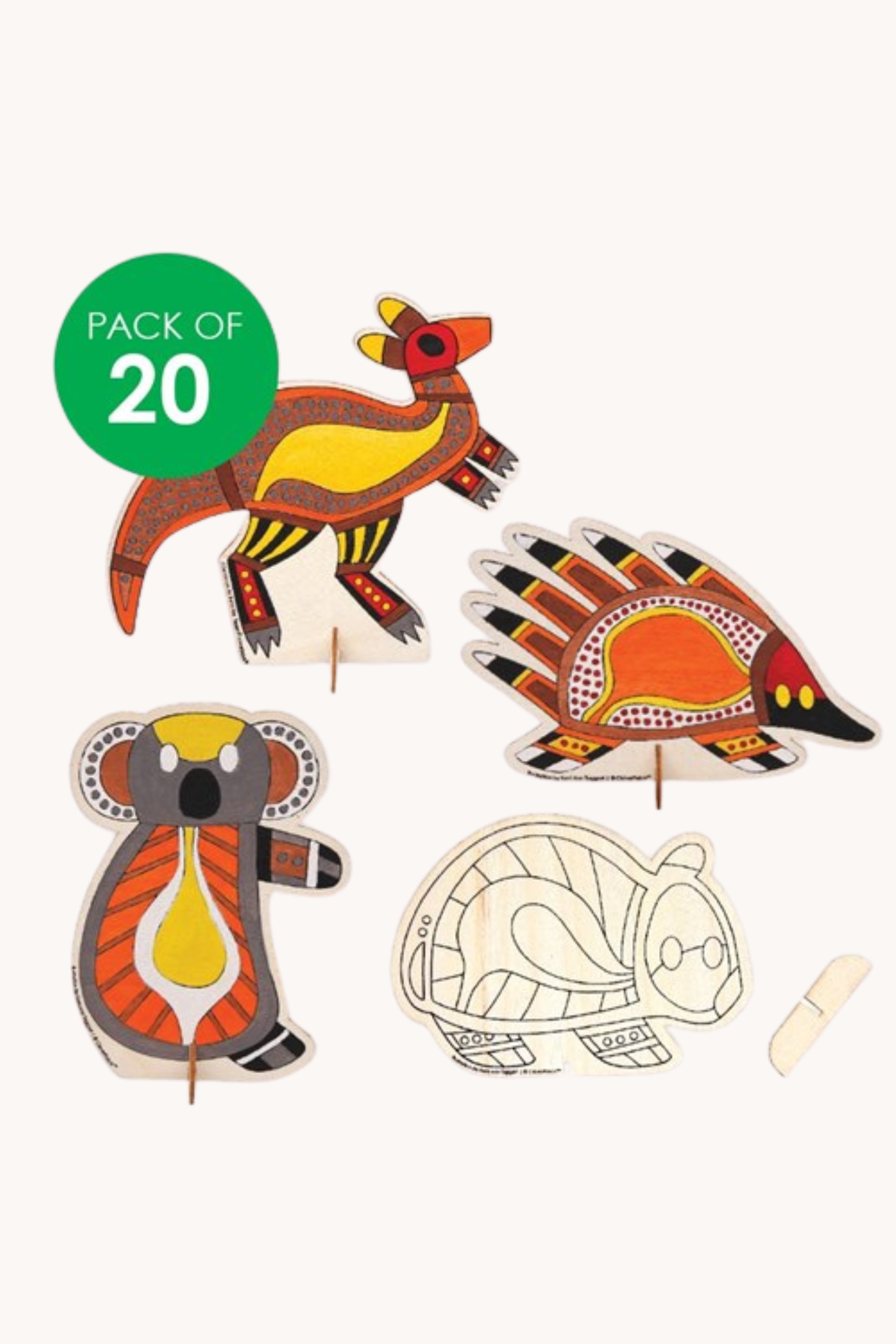 Indigenous Designed Standing Wooden Animals - Pack of 20