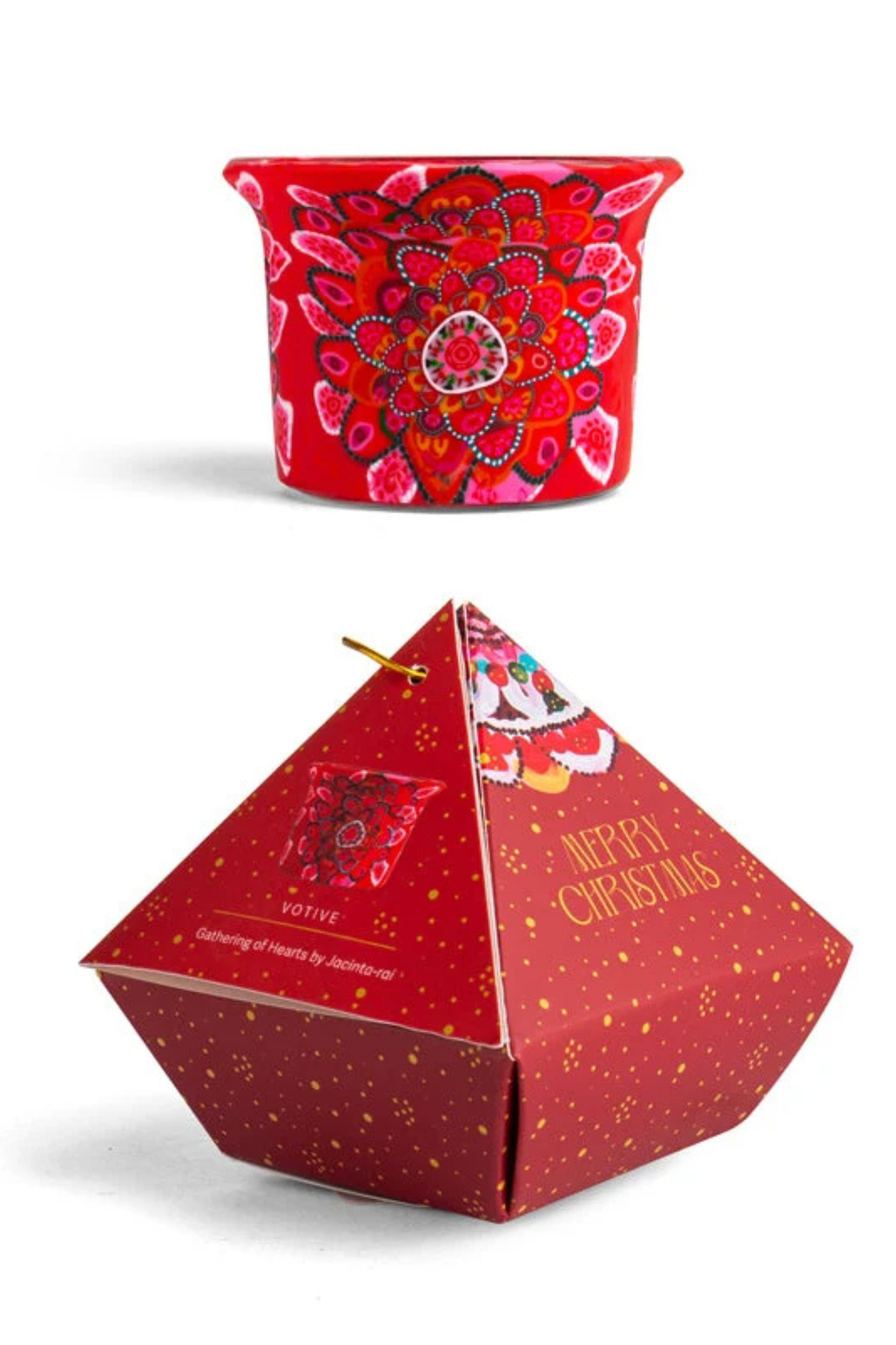 Aboriginal Gathering Of Hearts Pyramid Votive Gift Box