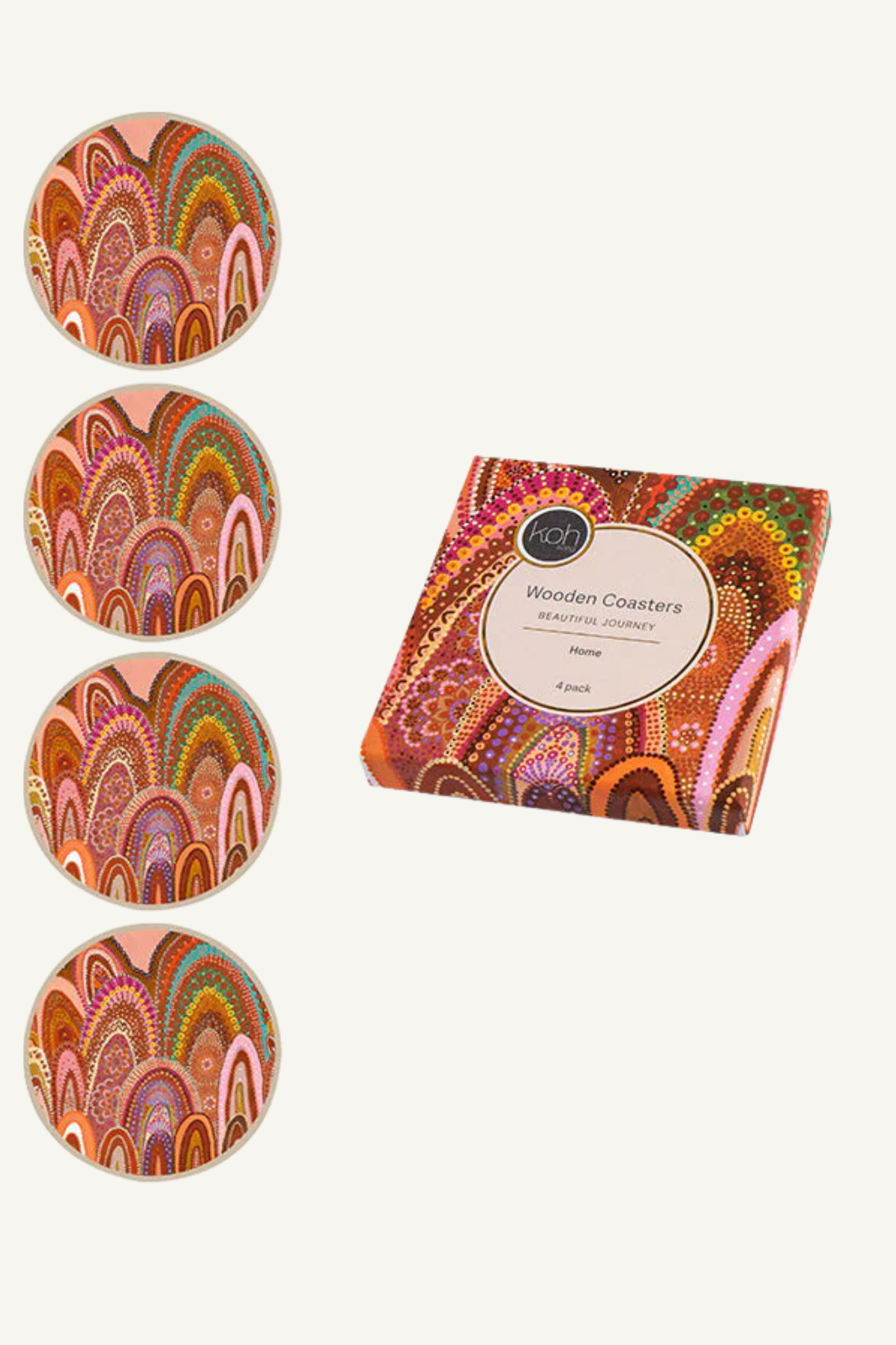 Aboriginal Home Wooden Coaster 4 Pack