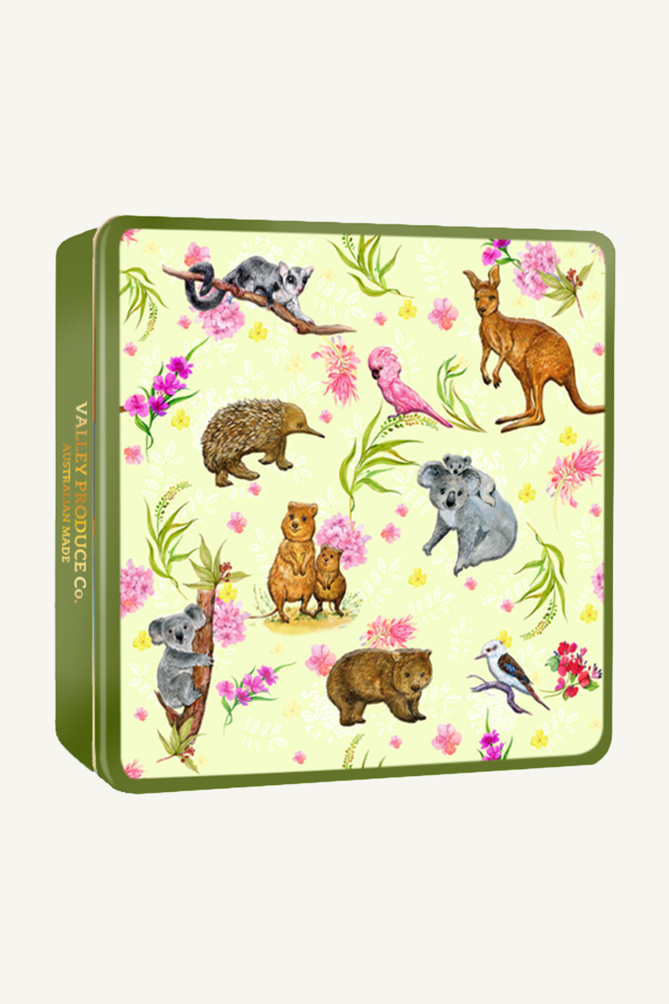 Pure Butter Shortbread Embossed Tin - Australian Animals (Yellow)