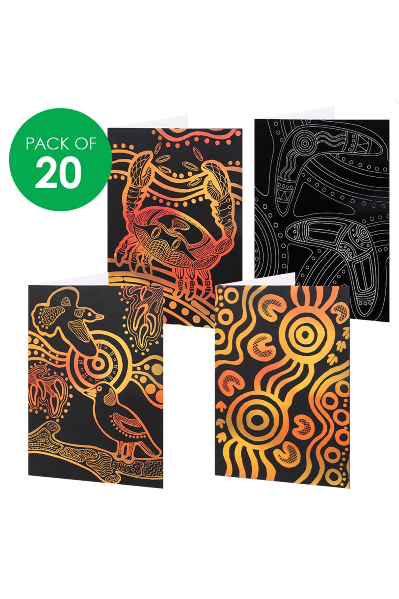Indigenous Designed Printed Scratch Board Greeting Cards - Pack of 20