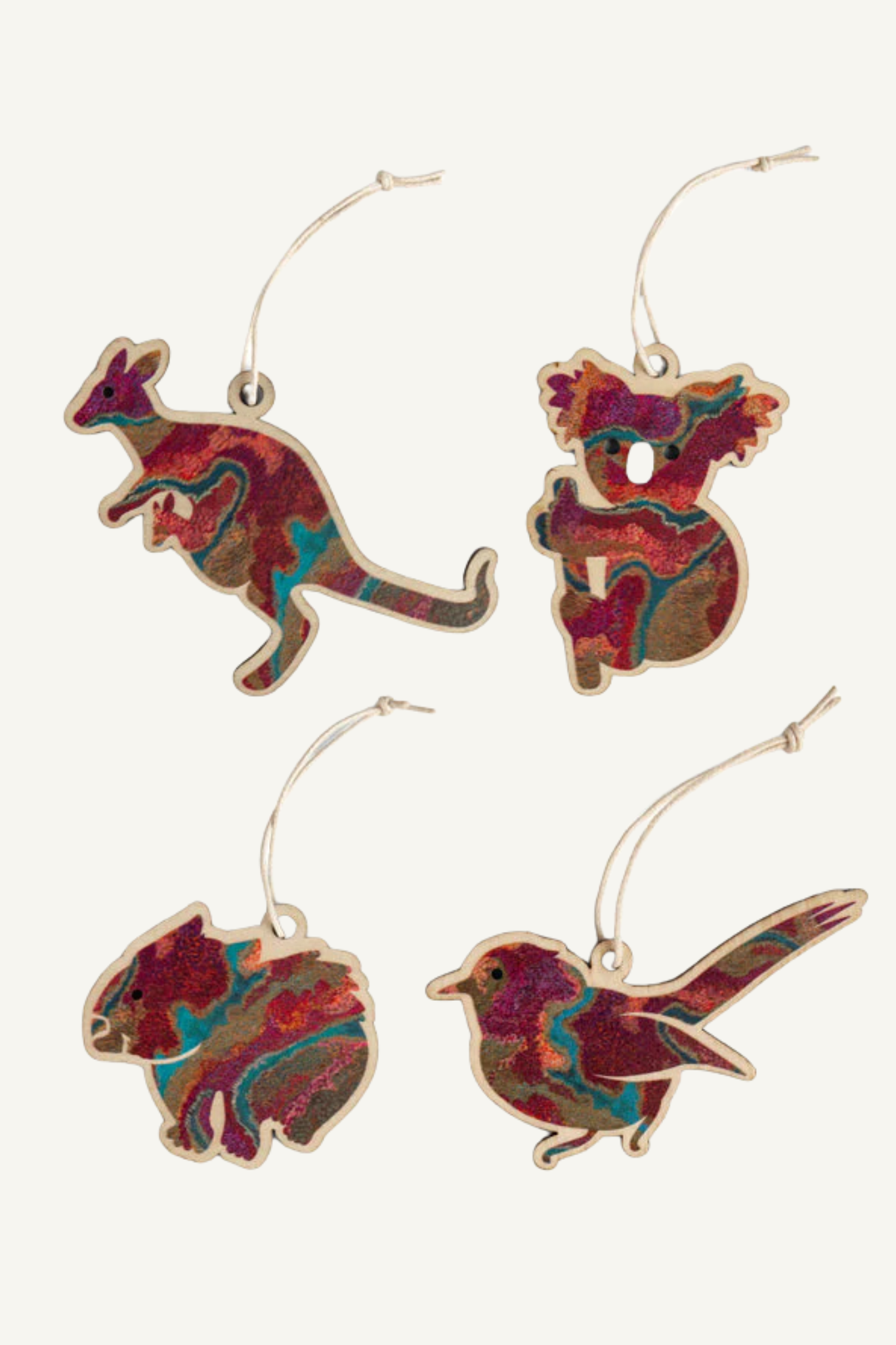 Aboriginal Pilbara Creeks 4Pack Christmas Animal Decorations