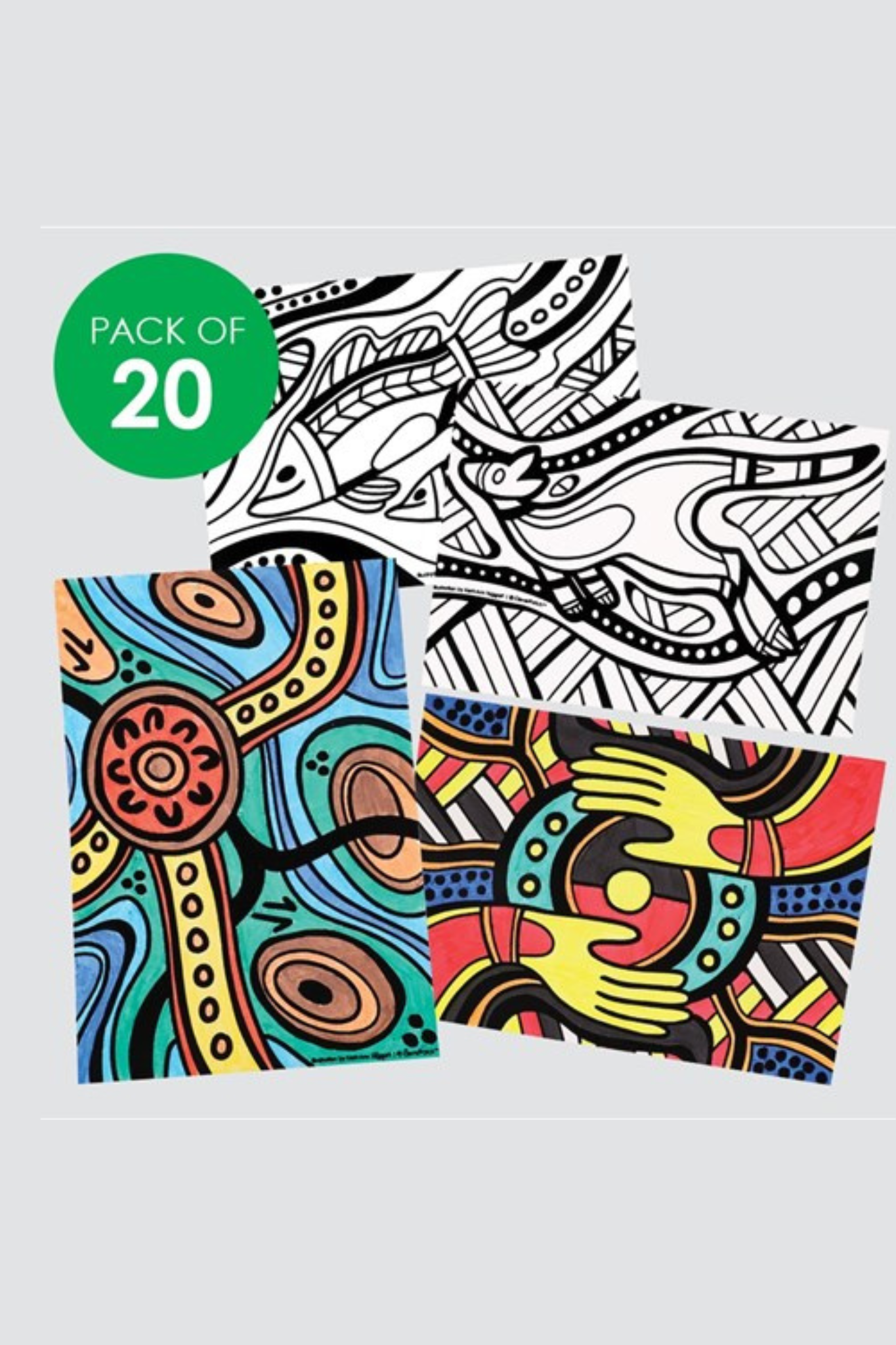 Indigenous Designed Fuzzy Art Colouring Sheets - Pack of 20