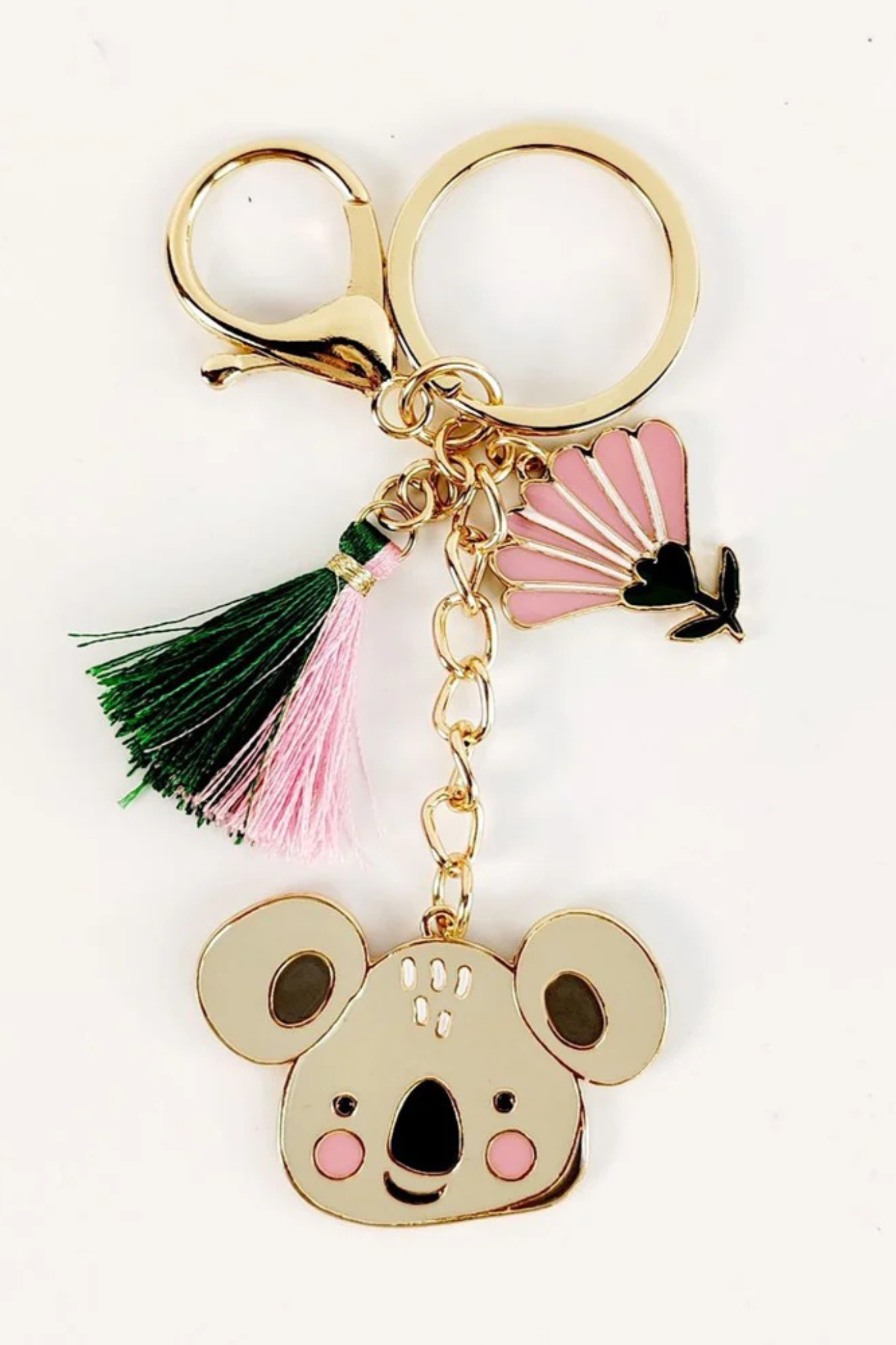 Koala with Tassel Keyring Grey & Pink