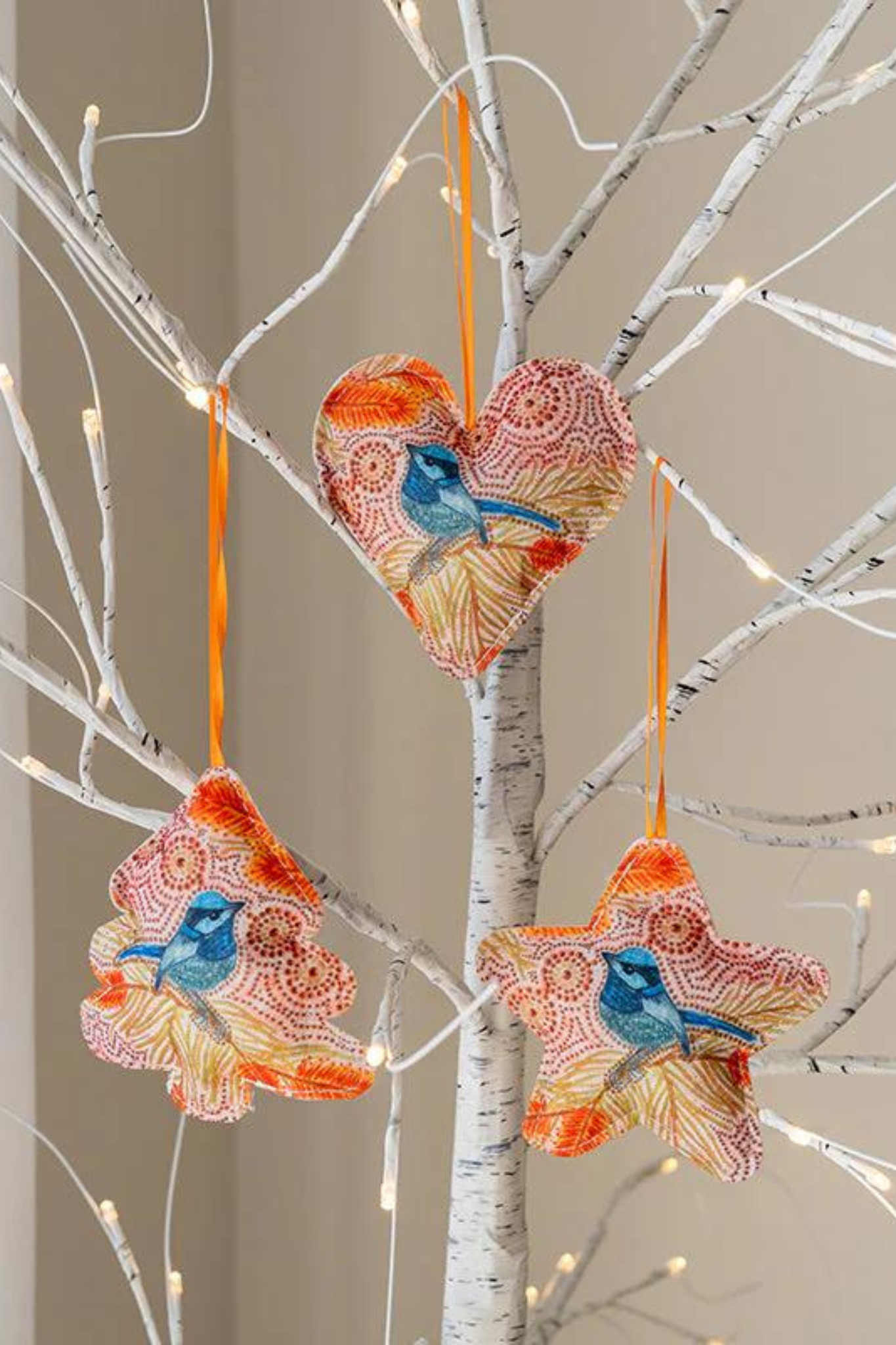 Aboriginal Blue Wren 3Pack Christmas Ornaments