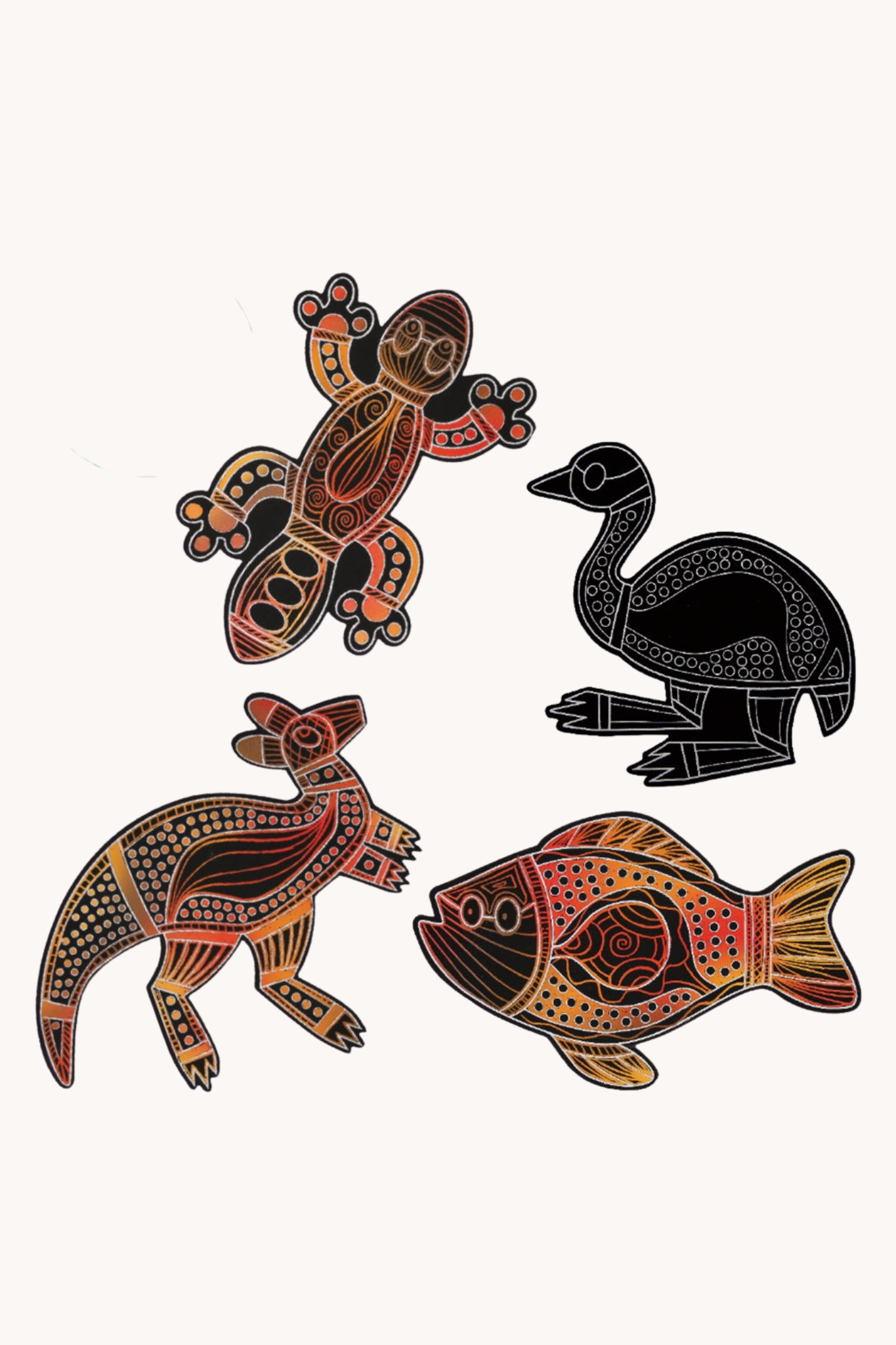 Indigenous Designed Printed Scratch Board Shapes - Pack of 20