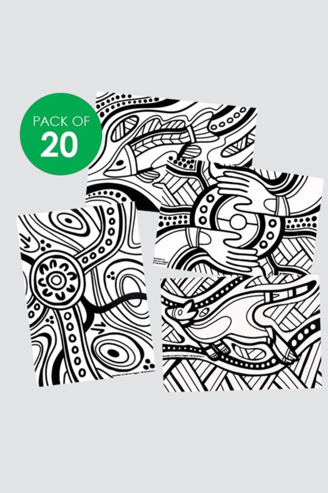 Indigenous Designed Fuzzy Art Colouring Sheets - Pack of 20