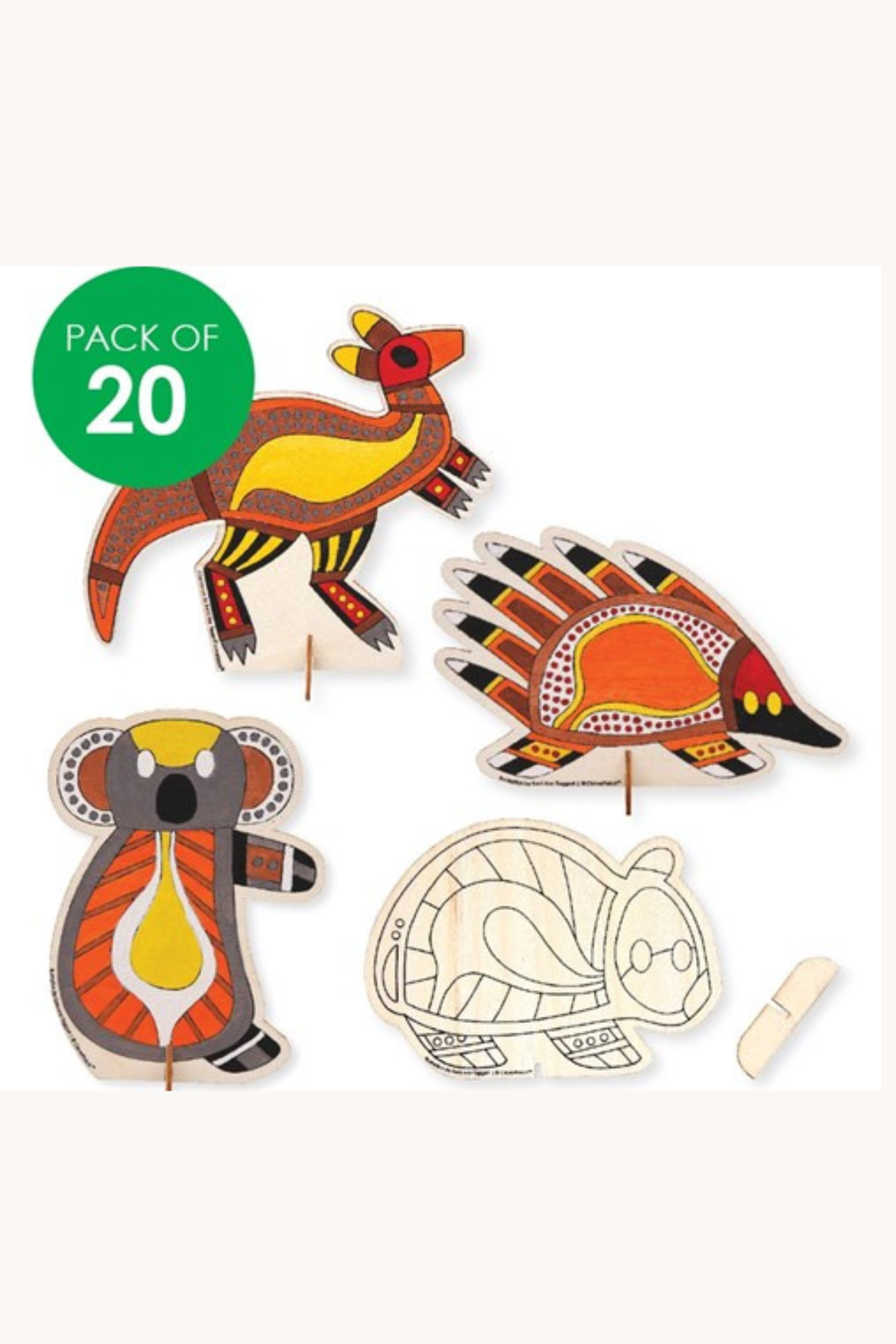 Indigenous Designed Standing Wooden Animals Pack of 20