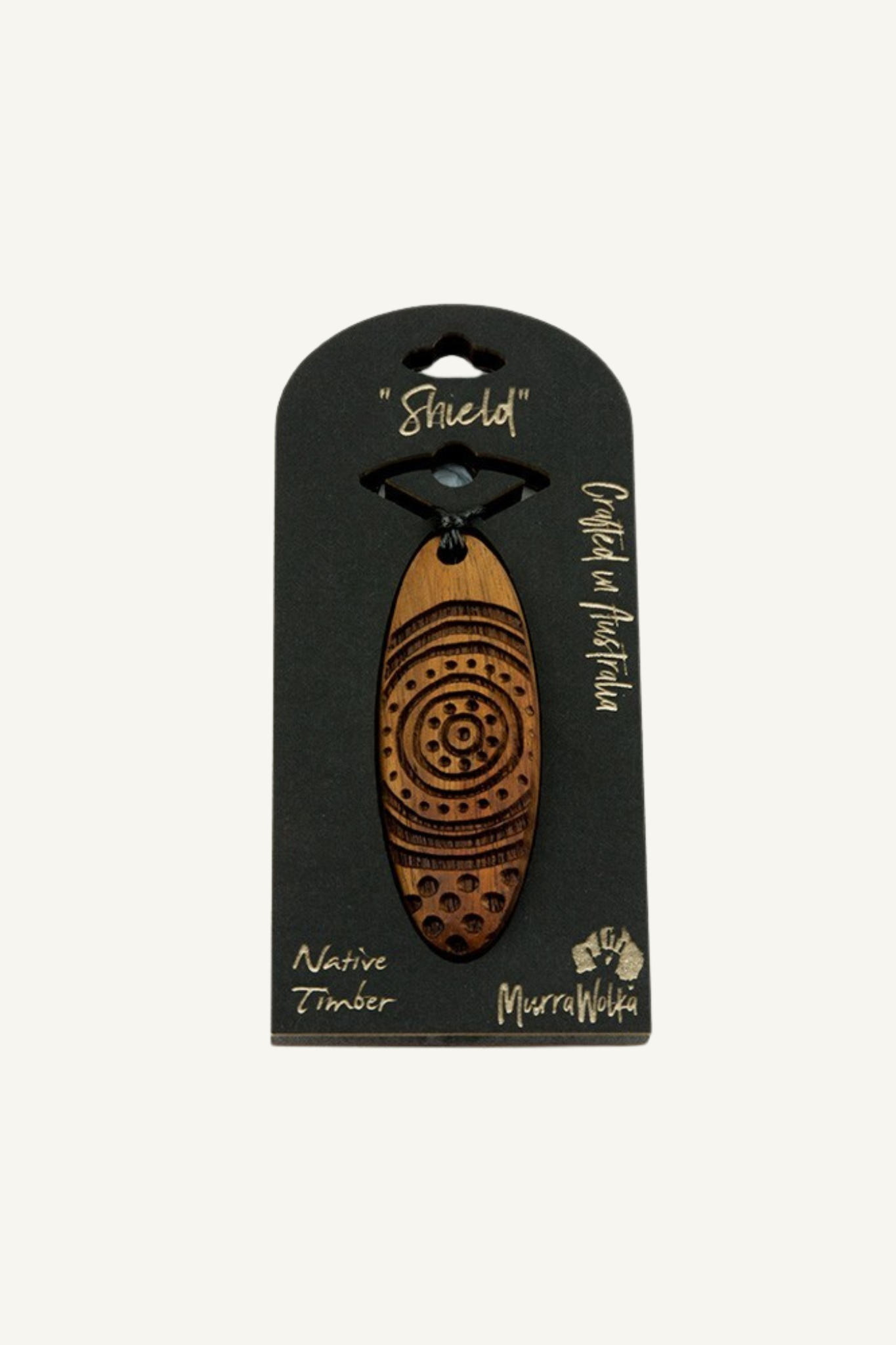 Murra Wolka Aboriginal Art Wooden Pendant (Shield)